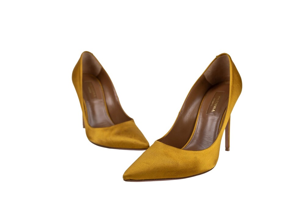 Aquazzura Yellow Satin Pointed Toe Stiletto Pumps Size 37